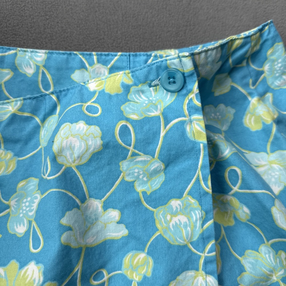 Talbots Wrap Skirt Womens 14 Blue Floral Wrap ALine Knee Length Cotton Light - Picture 5 of 11